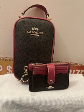 Coach North South Crossbody w/ ID Snap Card Case in Brown/Dusty Pink